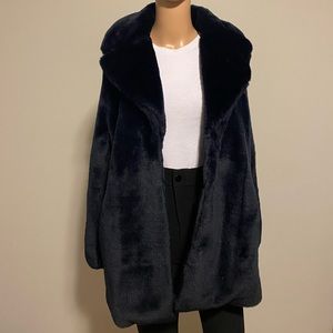 Blue Faux Fur Coat - Size 8 - Great Condition